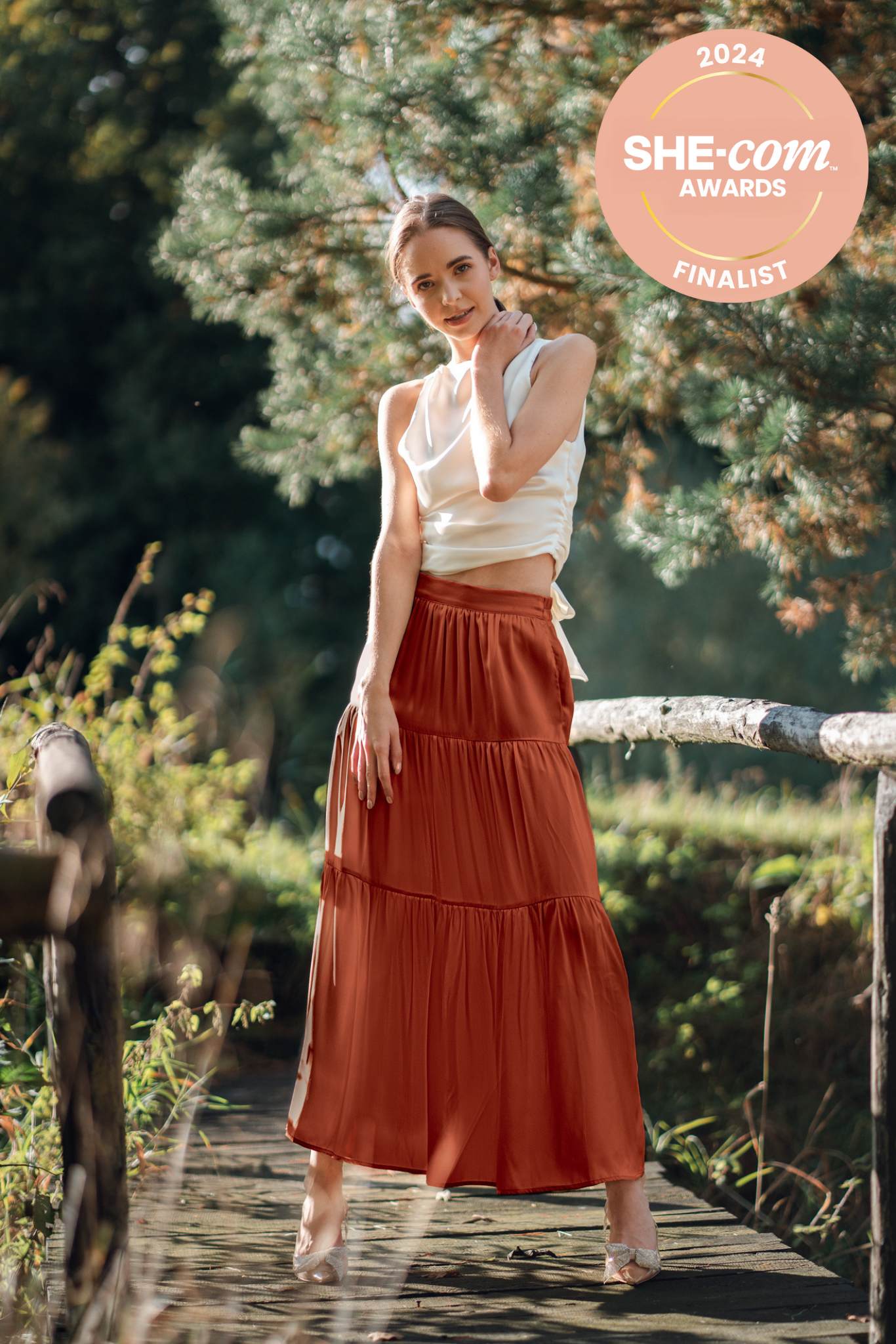Rust Orange Silk Tiered Maxi Skirt Women's Long Boho Skirt