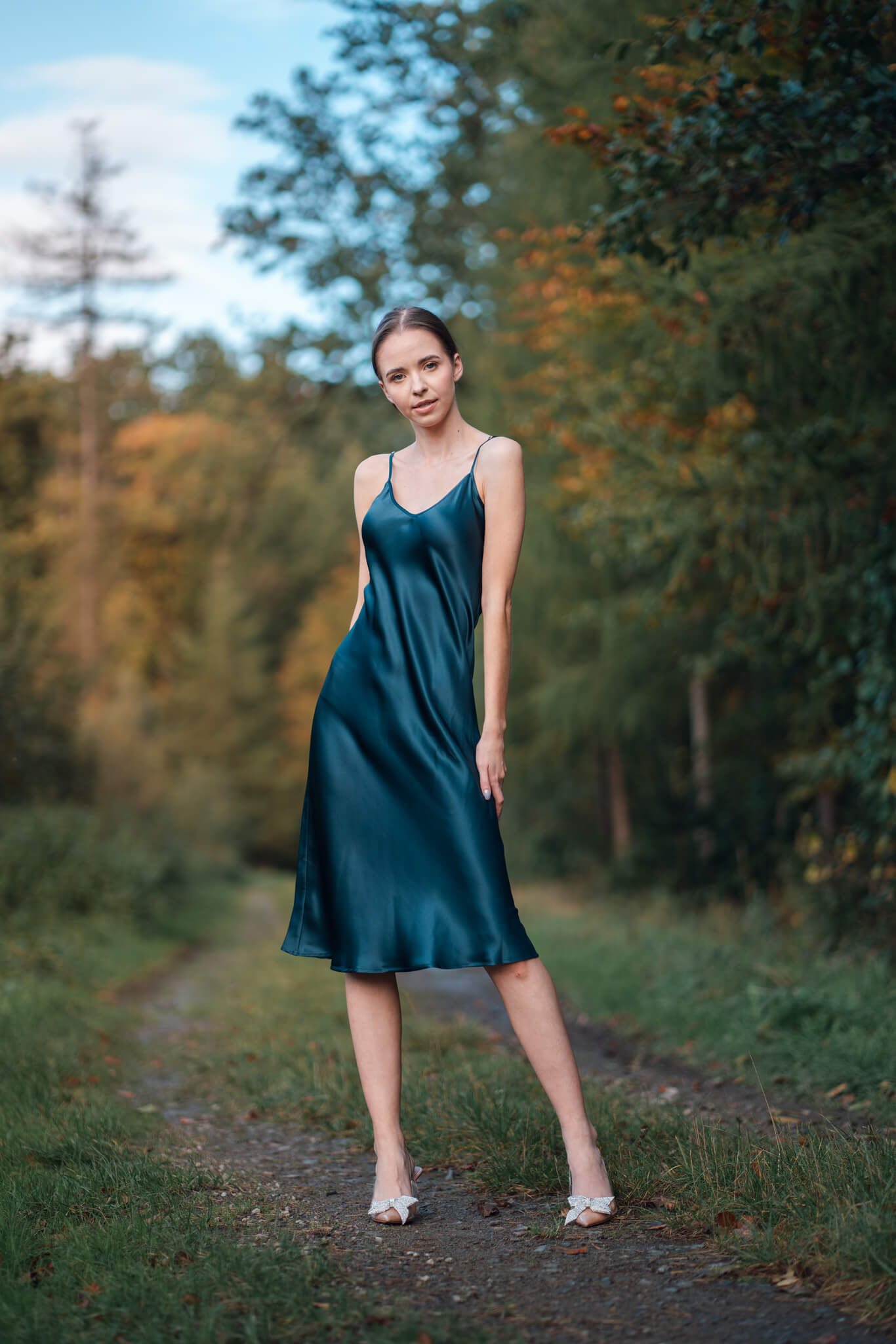 Silk Closet navy blue silk slip dress. Luxury evening dress.