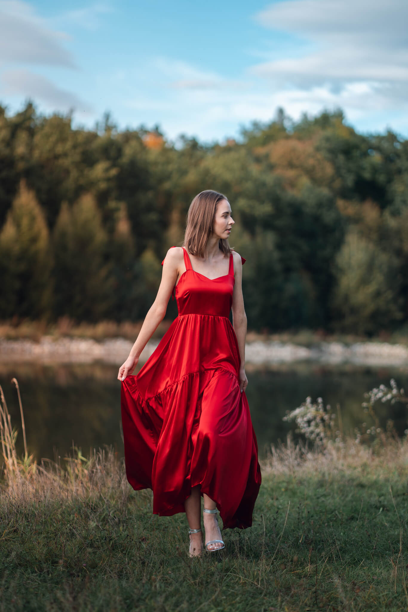 red silk dress for women LilySilk Silk Maxi Dress Side Slit Dress for Women Cowl Neck Low Back Cami Style Slim Fit Semi-Formal Red XS at Amazon Women's Clothing store
