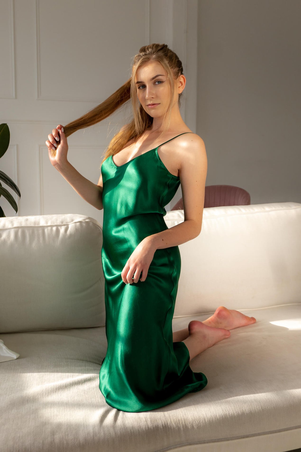 Silk Slip Midi Dress Collection | Black, Navy & Green Cami Dresses  Silk  Closet